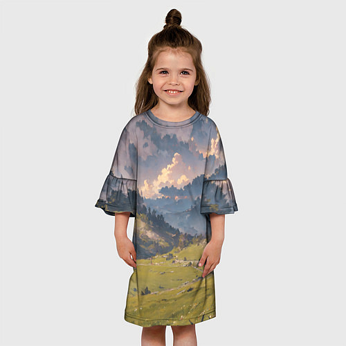 Детское платье Зелёное поле и небо - аниме / 3D-принт – фото 3