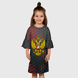 Платье клеш для девочки Герб РФ соты броня, цвет: 3D-принт — фото 2