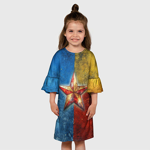 Детское платье Звезда на синем желтом красном фоне / 3D-принт – фото 3