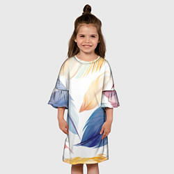 Платье клеш для девочки Акварельные перья, цвет: 3D-принт — фото 2