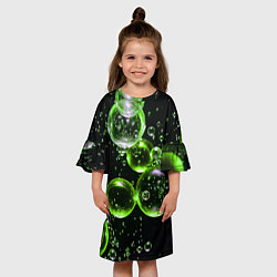 Платье клеш для девочки Зеленые пузыри на черном, цвет: 3D-принт — фото 2