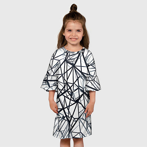 Детское платье Чёрные хаотичные линии на белом фоне / 3D-принт – фото 3