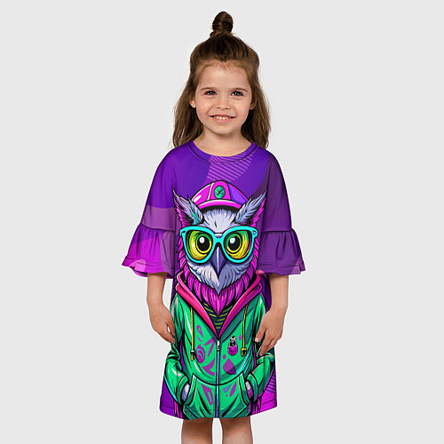 Детское платье Модная сова на фиолетовом / 3D-принт – фото 3