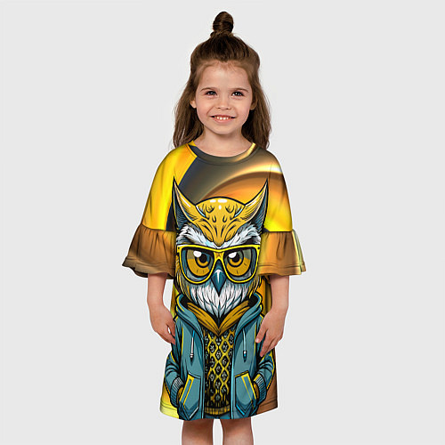 Детское платье Модная сова и желтый спиральный фон / 3D-принт – фото 3
