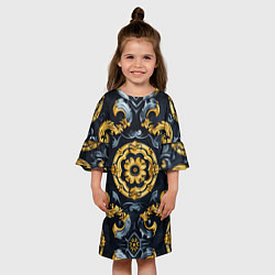 Платье клеш для девочки Золотые и синие абстрактные узоры, цвет: 3D-принт — фото 2