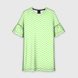 Платье клеш для девочки Светло-зелёный ломаные полосы, цвет: 3D-принт