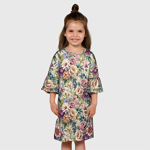 Детское платье Нежные цветочные мотивы паттерны / 3D-принт – фото 3