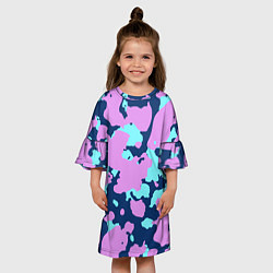 Платье клеш для девочки Паттерн с сиреневыми и голубыми пятнами, цвет: 3D-принт — фото 2