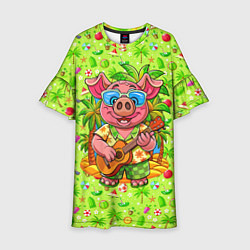 Платье клеш для девочки Свинка с гитарой жаркое лето, цвет: 3D-принт