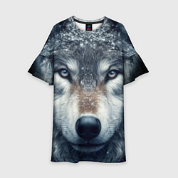 Платье клеш для девочки Морда волка - взгляд, цвет: 3D-принт