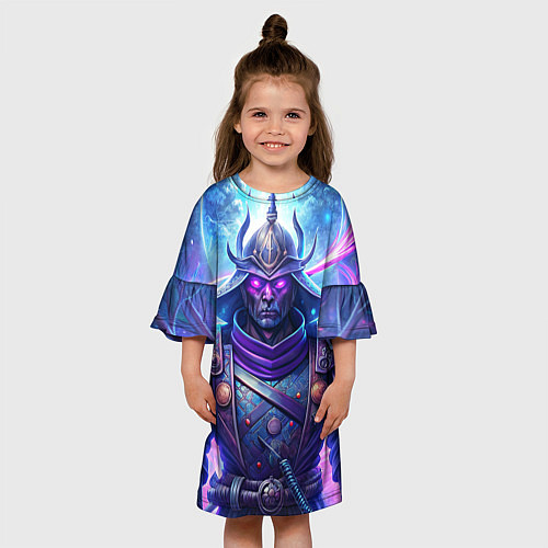 Детское платье Самурай ледяной фэнтезийный синий стиль - вьюга / 3D-принт – фото 3