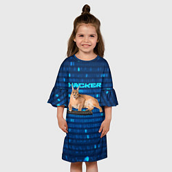 Платье клеш для девочки Кот Шлепа хакер, цвет: 3D-принт — фото 2