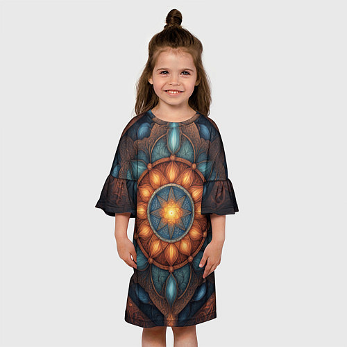 Детское платье Симметричный орнамент - мандала узор со светящейся / 3D-принт – фото 3