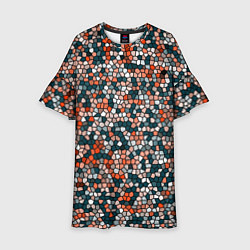 Платье клеш для девочки Красно-бирюзовый паттерн мелкая мозаика, цвет: 3D-принт