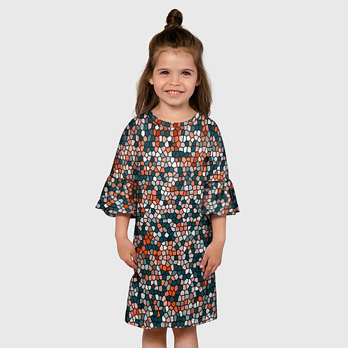 Детское платье Красно-бирюзовый паттерн мелкая мозаика / 3D-принт – фото 3