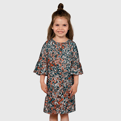 Детское платье Тёмный сине-оранжевый абстрактная текстура / 3D-принт – фото 3