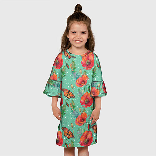 Детское платье Красные маки и бабочка монарх / 3D-принт – фото 3