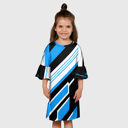 Детское платье Бело-синие полосы на чёрном фоне / 3D-принт – фото 3