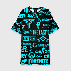 Платье клеш для девочки Логотипы популярных игр, цвет: 3D-принт