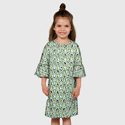 Детское платье Абстрактный паттерн салатово-голубой / 3D-принт – фото 3