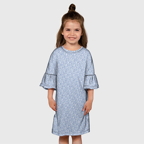 Детское платье Светлый серо-голубой в мелкий рисунок / 3D-принт – фото 3