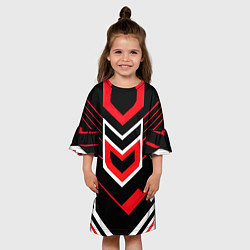 Платье клеш для девочки Полосы и красно-белый шестиугольник, цвет: 3D-принт — фото 2