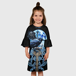 Платье клеш для девочки Черный ворон - сакральные славянские символы, цвет: 3D-принт — фото 2