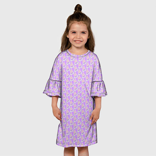 Детское платье Паттерн сиреневый цветочный / 3D-принт – фото 3
