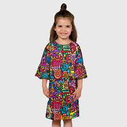 Платье клеш для девочки Психоделические узоры - цветные дудлы, цвет: 3D-принт — фото 2