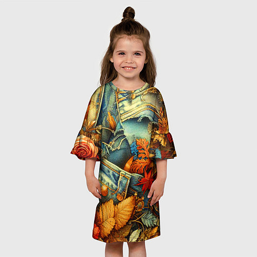 Детское платье Композиция из цветов и рваной джинсы - нейросеть / 3D-принт – фото 3