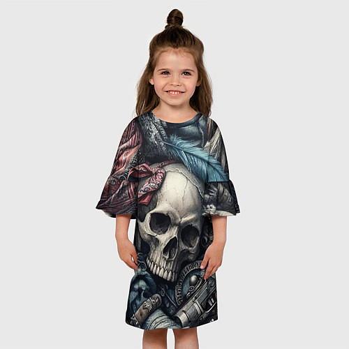 Детское платье Коллаж винтажный с черепом - нейроарт / 3D-принт – фото 3