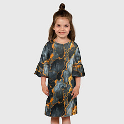 Платье клеш для девочки Черный мрамор с золотом, цвет: 3D-принт — фото 2
