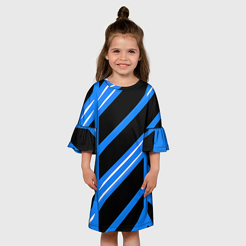 Детское платье Black and white stripes on a blue background / 3D-принт – фото 3