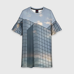 Платье клеш для девочки Городское небо и зеркальная многоэтажка, цвет: 3D-принт
