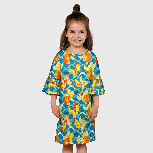 Детское платье Разноцветные золотые рыбки / 3D-принт – фото 3