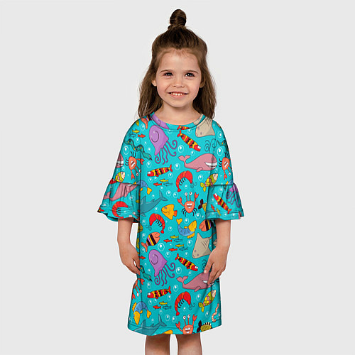 Детское платье Морские обитатели узор / 3D-принт – фото 3