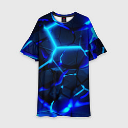 Платье клеш для девочки Яркие голубые неоновые плиты в разломе, цвет: 3D-принт