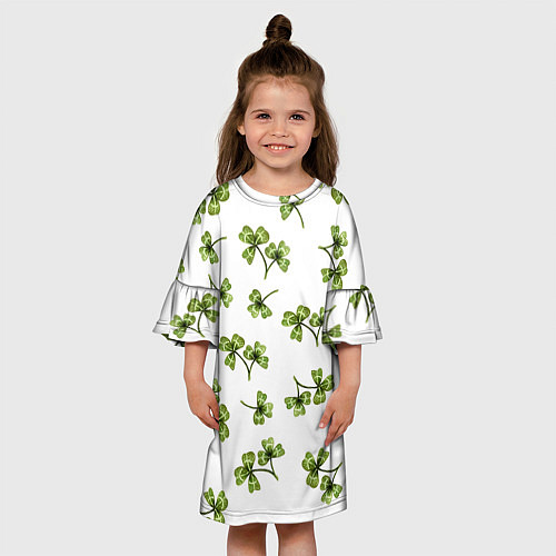 Детское платье Листочки клевера на белом фоне - паттерн / 3D-принт – фото 3