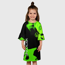 Платье клеш для девочки Xbox one green flame, цвет: 3D-принт — фото 2