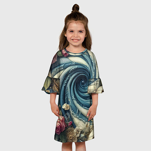 Детское платье Джинсовая воронка нитки и цветы - нейросеть / 3D-принт – фото 3