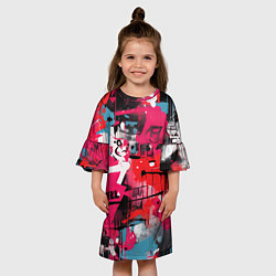 Платье клеш для девочки Красное граффити, цвет: 3D-принт — фото 2