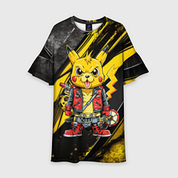 Платье клеш для девочки Байкер Пикачу, цвет: 3D-принт
