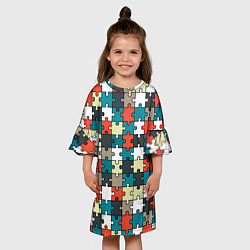 Платье клеш для девочки Разноцветные пазлы, цвет: 3D-принт — фото 2