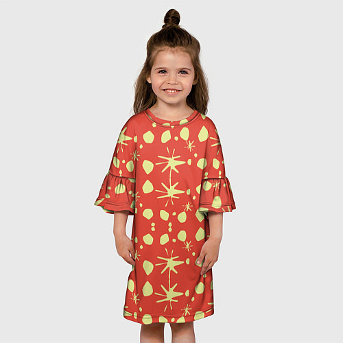 Детское платье Лимонные пятна на красном цвете Фиеста / 3D-принт – фото 3
