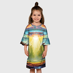Платье клеш для девочки UFO In The Forest, цвет: 3D-принт — фото 2