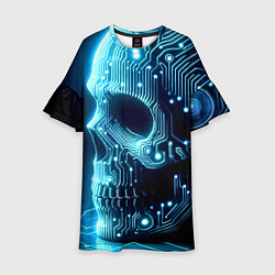 Платье клеш для девочки Cyber neon skull - ai art с дорожками на плате, цвет: 3D-принт