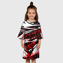 Платье клеш для девочки Красно-чёрная агрессивная абстракция на белом фоне, цвет: 3D-принт — фото 2
