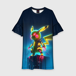 Платье клеш для девочки Кибер Пикачу охотник с когтями - неоновое свечение, цвет: 3D-принт