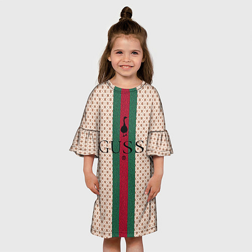 Детское платье Гусси - зелено-красная полоса / 3D-принт – фото 3