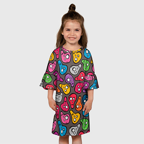 Детское платье Забавные цветные черепа / 3D-принт – фото 3